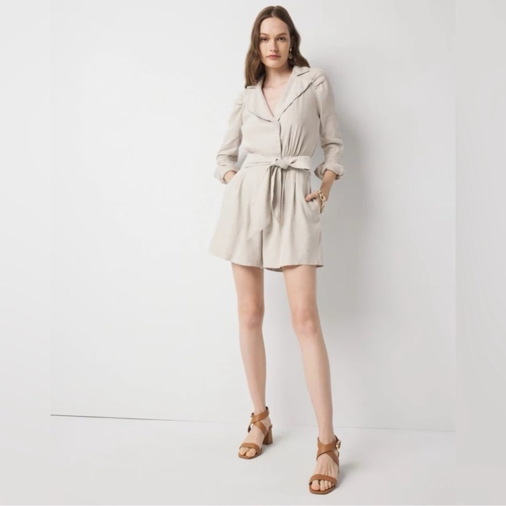 White House Black Market Cream Wrap-Style Long Sleeve Jumpsuit Romper Size 10